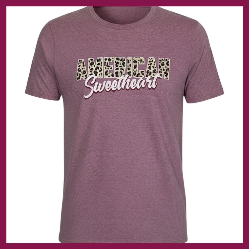 NWOT Pivotal Partners American Sweetheart Leopard Graphic Tee Mauve Purple Large